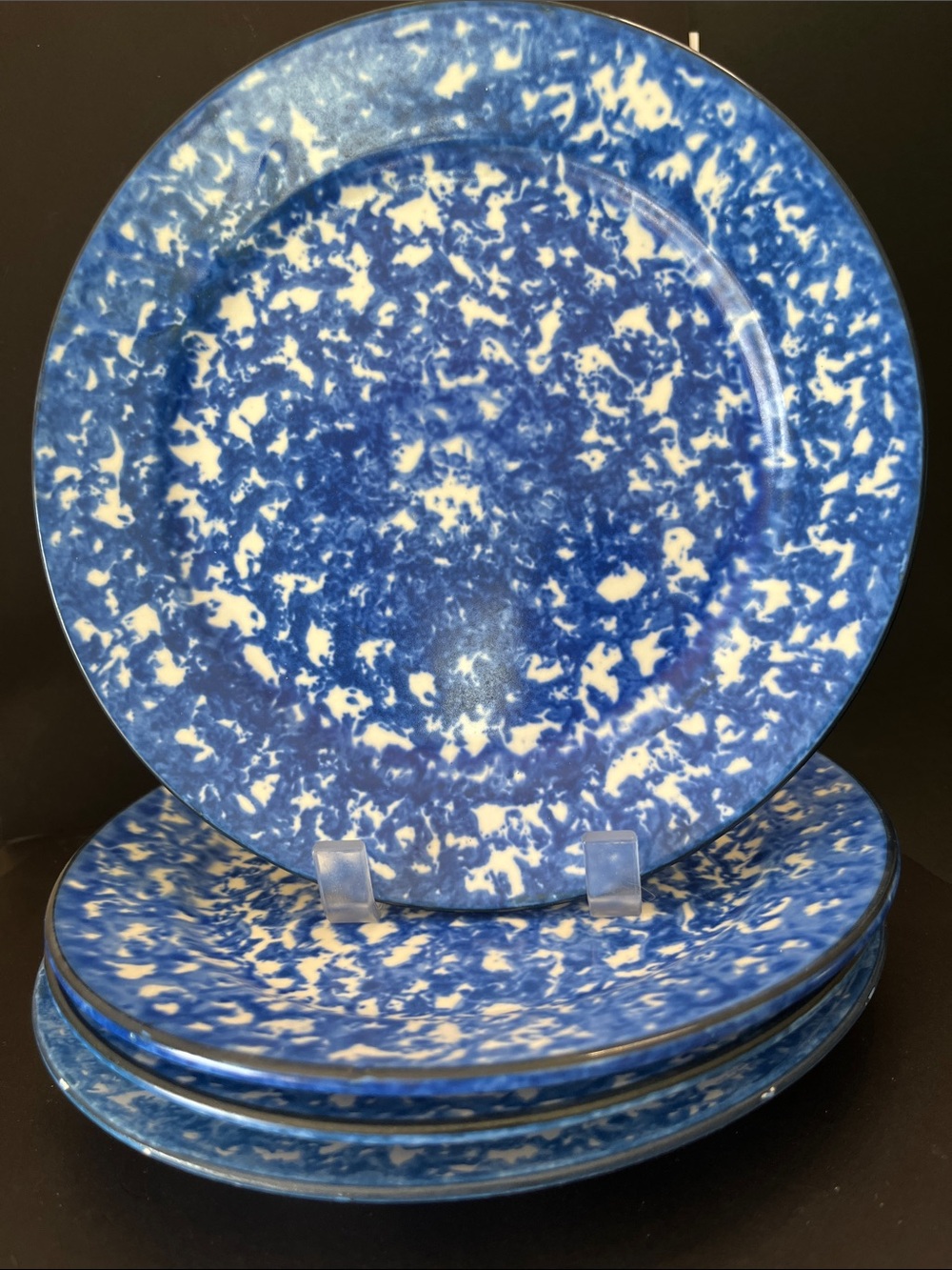 Vintage Stangl Hand Painted Blue Splatterware Plates Set of 4 8”